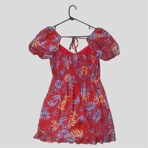 Lost + Wander Red Blue Floral Babydoll Smocked Dress Cottagecore Y2K Feminine M